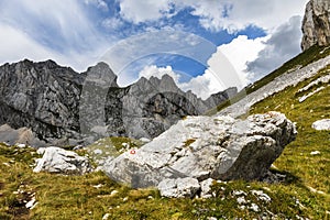 Montenegro, national park Durmitor, mountains and clouds panorama.