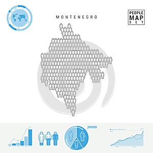Montenegro People Icon Map. Stylized Vector Silhouette of Montenegro. Population Growth and Aging Infographics