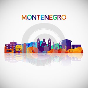 Montenegro skyline silhouette in colorful geometric style.