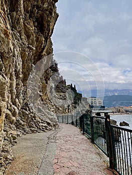 Montenegro. The town of Budva and Mogren beach