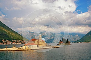 Montenegro. View of Bay of Kotor and two islets off the coast of Perast town