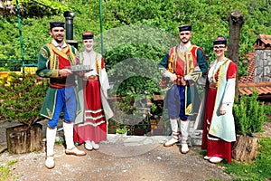 Montenegro, village Krapina - May 20, 2021: A group of young people in national Montenegrin costumes