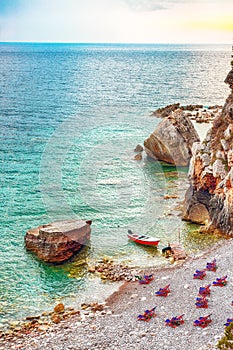 Montenegro wild beach landscape. View from the famous touristic walking path in Petrovac city