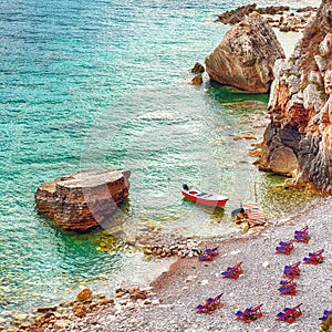 Montenegro wild beach landscape. View from the famous touristic walking path in Petrovac city