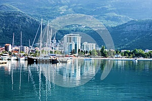 Montenegro: Yachts on sea front of resort town Budva