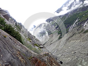 Montenvers view from the Ice Cave on the Sea of Ice Glacier photo