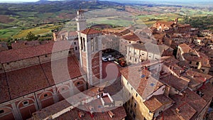 Montepulciano - scenic medieval in heart of Tuscany, aerial drone video. Italy