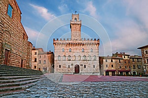 Montepulciano, Siena, Tuscany, Italy: the main square with the medieval city hall photo