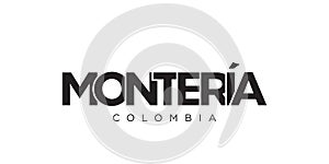 Monteria in the Colombia emblem. The design features a geometric style, vector illustration with bold typography in a modern font photo
