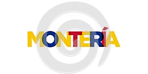 Monteria in the Colombia emblem. The design features a geometric style, vector illustration with bold typography in a modern font photo