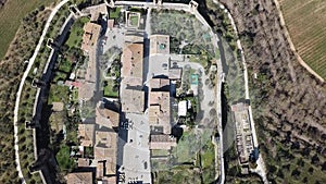 Monteriggioni, Siena, Italy. Drone aerial footage of the wonderful medieval village. Tuscany, Italy