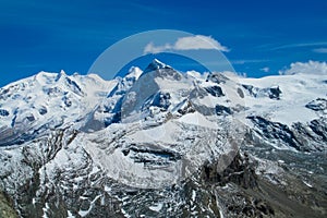 Monterosa mountain range of the Pennine Alps glacier panorama