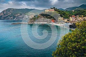 Monterosso al Mare village view from the hiking trail, Italy