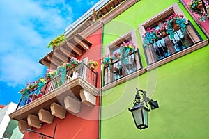 Monterrey, colorful historic buildings in the center of the old city Barrio Antiguo photo