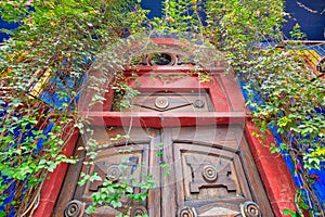 Monterrey, colorful historic buildings in the center of the old city Barrio Antiguo at a peak tourist season photo