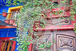 Monterrey, colorful historic buildings in the center of the old city Barrio Antiguo at a peak tourist season photo