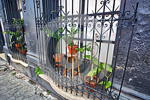 Monterrey, colorful historic buildings in the center of the old city Barrio Antiguo at a peak tourist season photo