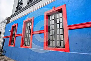 Monterrey, colorful historic buildings in the center of the old city Barrio Antiguo at a peak tourist season photo