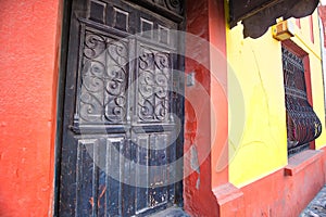 Monterrey, colorful historic buildings in the center of the old city Barrio Antiguo at a peak tourist season photo