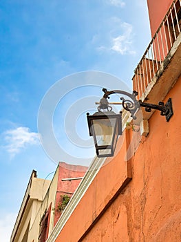 Monterrey, colorful historic buildings in the center of the old city Barrio Antiguo at a peak tourist season photo