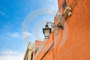 Monterrey, colorful historic buildings in the center of the old city Barrio Antiguo at a peak tourist season photo