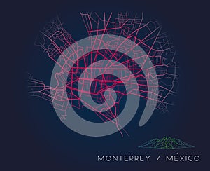 Monterrey Mexico city map digital illustration photo