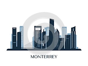 Monterrey skyline, monochrome silhouette. photo