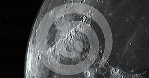 Montes Apenninus in the lunar surface of the moon in rotation, 3d render