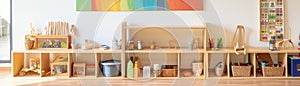 Montessori Art Corner With Openended Creativity And Supplies Panoramic Banner photo