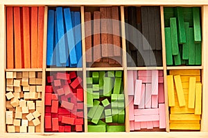 Wood Montessori material for math Cuisenaire rods