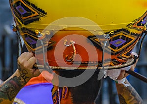 Candombe drummer waiting to calls parade, montevideo, uruguay photo