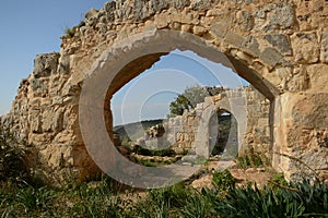 Montfort Castle. Qal`at al-Qurain or Qal`at al-Qarn - `Castle of the Little Horn` a ruined Crusader castle in the Upper Galilee re