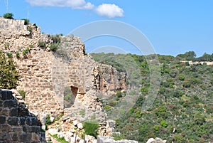 Montfort Castle. Qal`at al-Qurain or Qal`at al-Qarn - `Castle of the Little Horn` a ruined Crusader castle in the Upper Galilee re