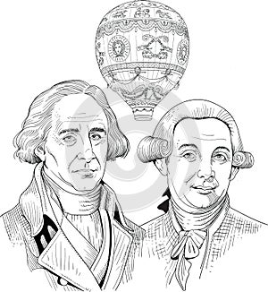 Montgolfier brothers cartoon style portrait