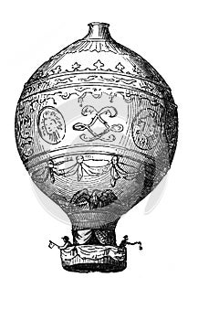 Montgolfier`s balloon in the old book Encyclopedia by I.E. Andrievsky, vol. 2A, S. Petersburg, 1891