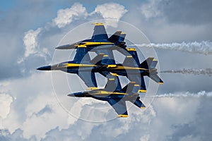 MONTGOMERY, NY, USA - 25 JUNE 2023: U.S. Navy F A-18Es Blue Angels squadron perfomance at New York air show