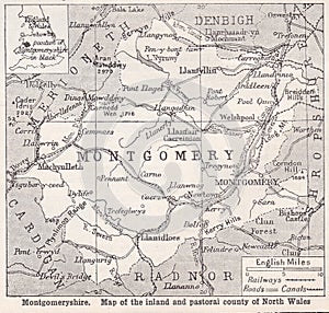 Vintage map of Montgomeryshire 1930s