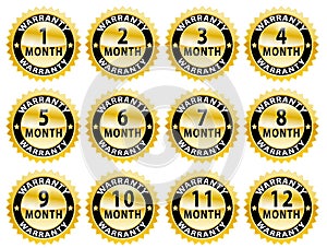 1-12 Month Golden Warranty sticket set, edittable vector illustration photo