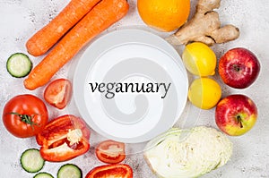 Month in january called Veganuary. Vegetarian and vegan diet concept