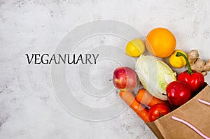 Month in january called Veganuary. Vegetarian and vegan diet concept