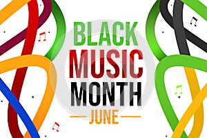 The month of June is celebrated as Black Music Month in the world, colorful design with Text in the center photo