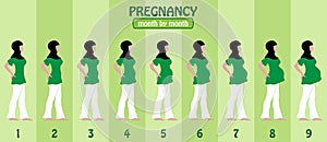 Month by month pregnancy stages of pregnant muslim woman with hi