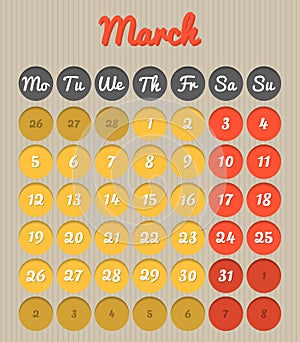 Month planning calendar - March 2018