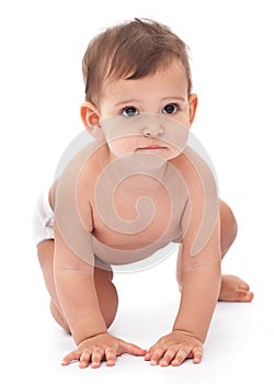 11 monthes baby on a white background. photo