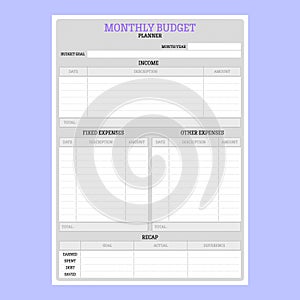 monthly budget planner made in paper style