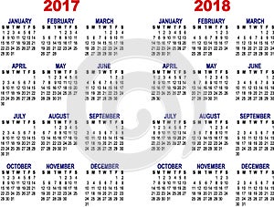 Monthly calendar for 2017 and 2018