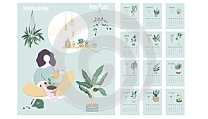 Mensual calendario 2020. lindo prensa creativo plantilla belleza a elementos. plantas a jardín. 