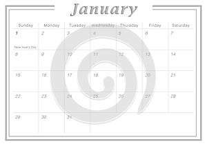 Monthly Calendar January 2017