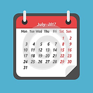 Monthly calendar, July 2017