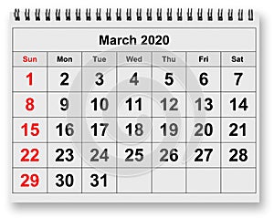 Monthly calendar - March 2020